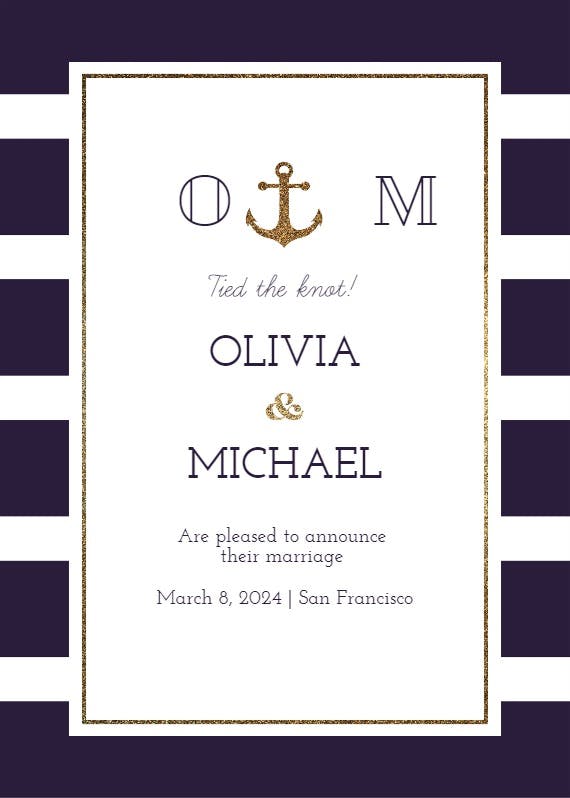Anchor and stripes - wedding announcement