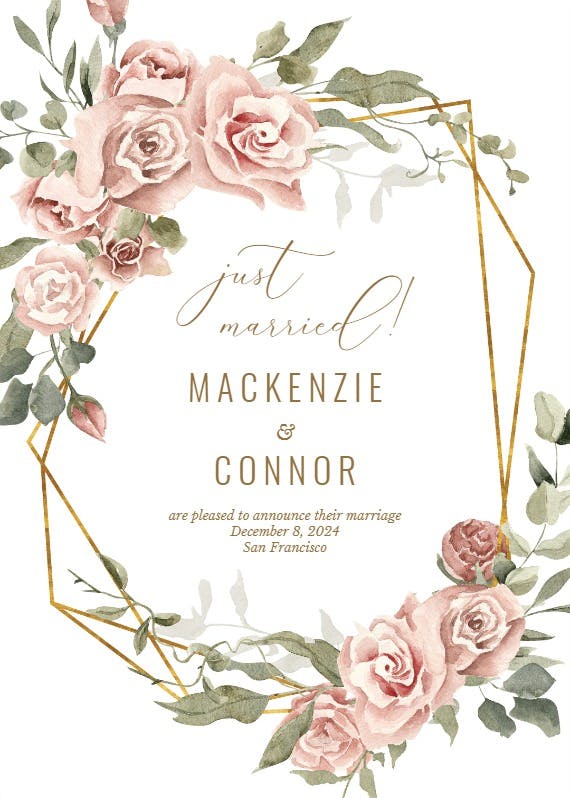 Dusty pink rose gold border - wedding announcement