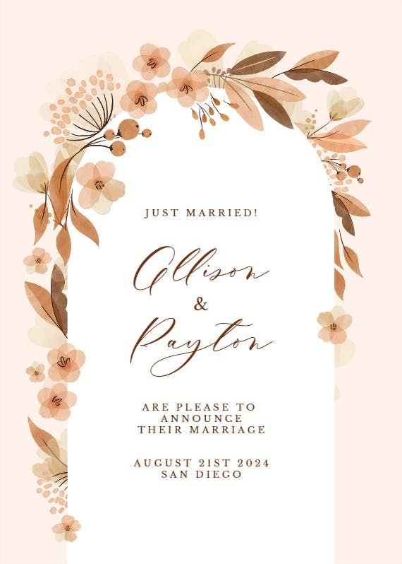Fall floral arch - wedding announcement