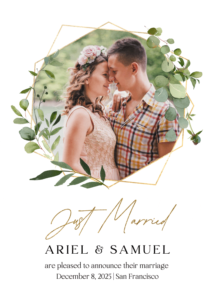 Geometric eucalyptus - wedding announcement