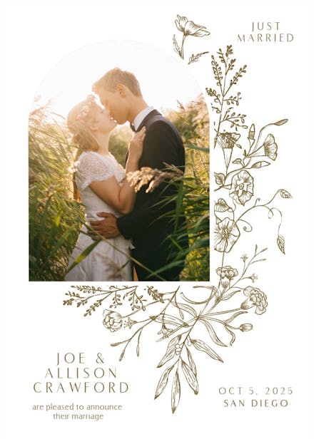 Gold baroque arch - wedding announcement