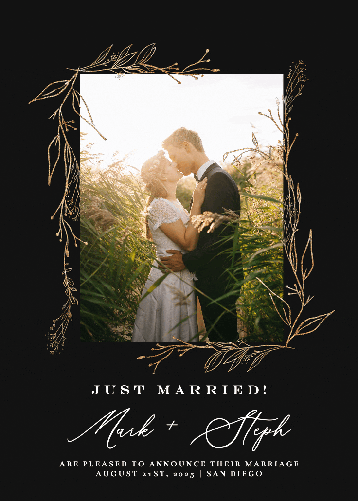 Golden outline branches - wedding announcement