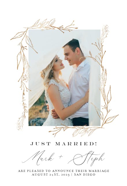 Golden Outline Branches - Wedding Announcement