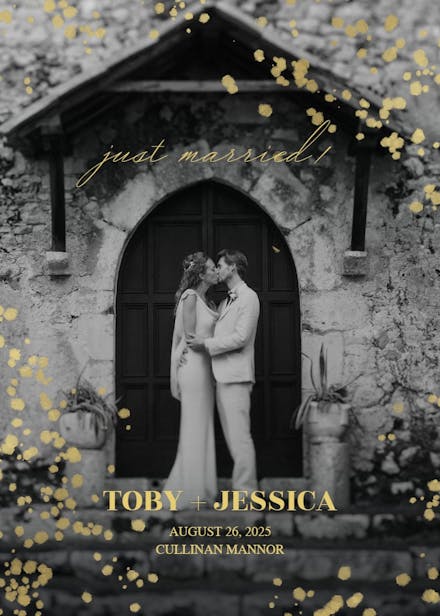 Golden splatter dots - wedding announcement