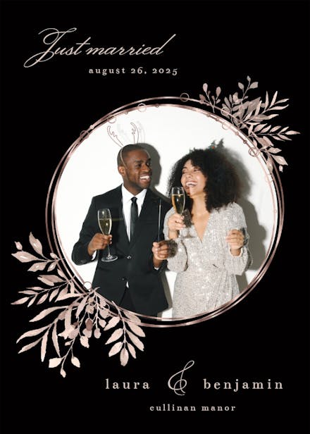 Rose gold geometric floral frames - wedding announcement