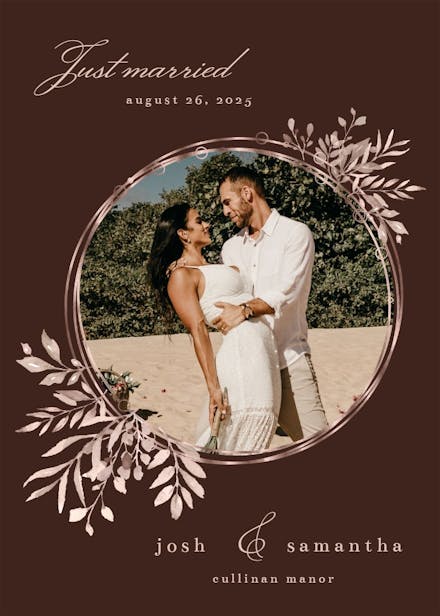 Rose gold geometric floral frames - wedding announcement