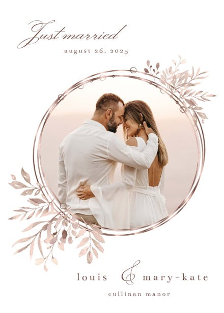 Rose gold geometric floral frames - wedding announcement