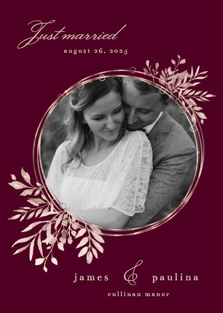 Rose gold geometric floral frames - wedding announcement