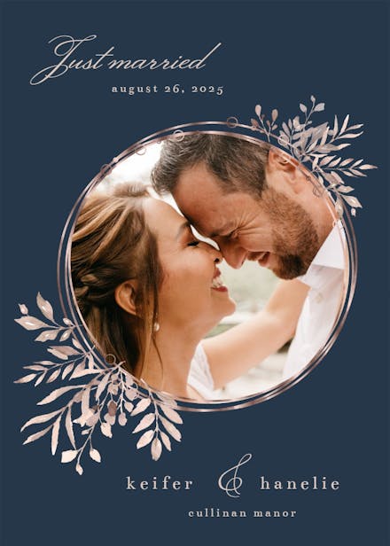 Rose gold geometric floral frames - wedding announcement