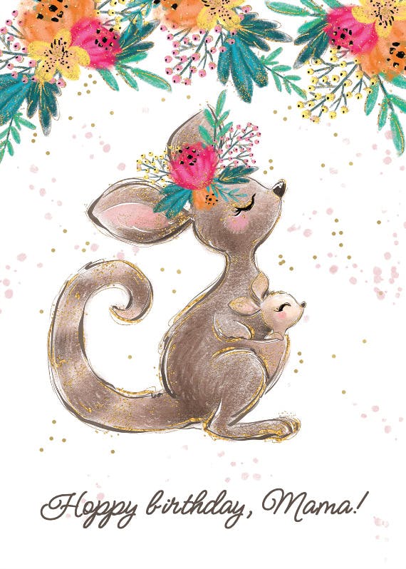 Kangaroo flowers -  tarjeta de cumpleaños
