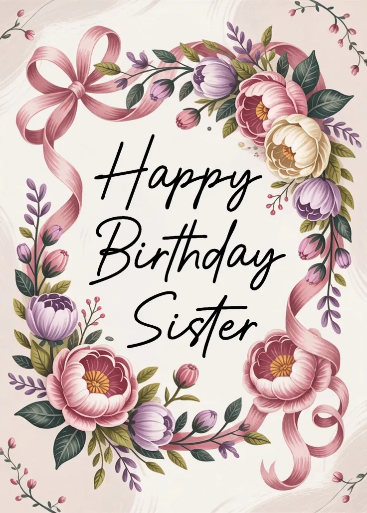 Ribbons and florals - fødselsdagskort