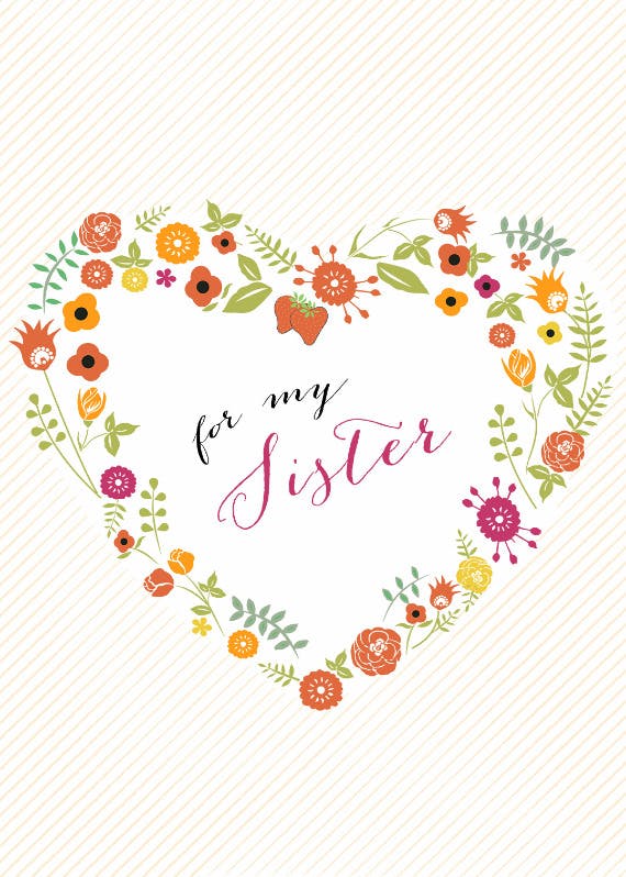 Sister flower heart - happy birthday card