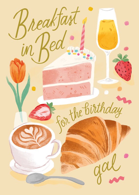 Breakfast in bed - happy birthday card