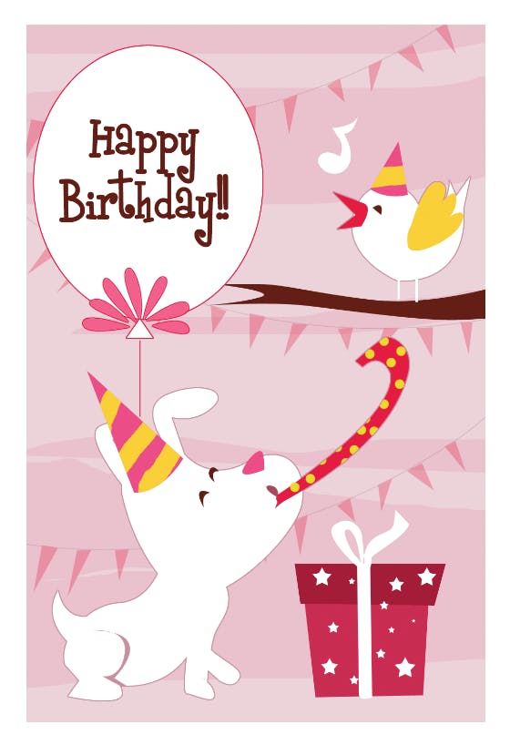 Dog n bird - happy birthday card