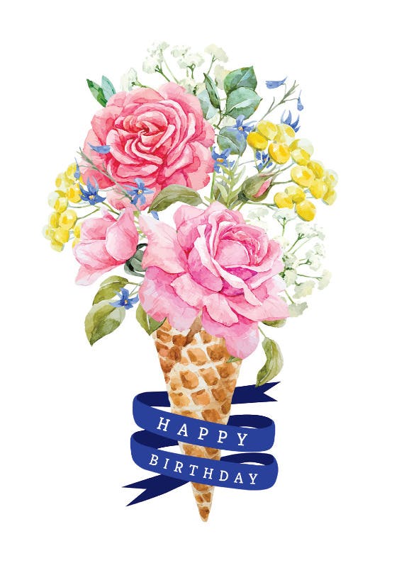 Flowered ice cream -  free birthday card
