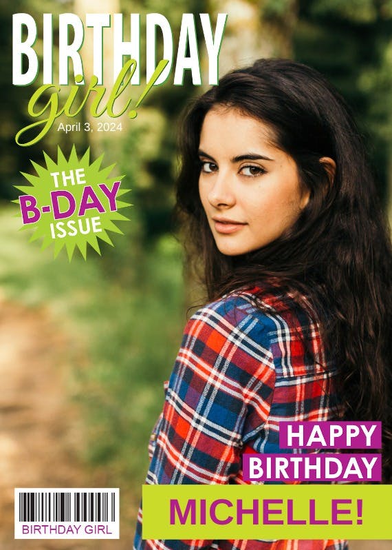 Girl magazine cover -  tarjeta de cumpleaños gratis