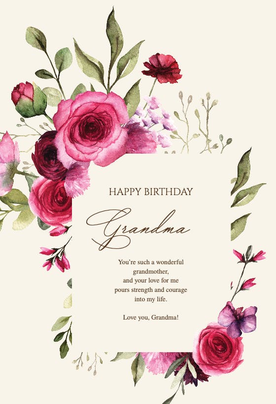 Magenta flowers -  free birthday card