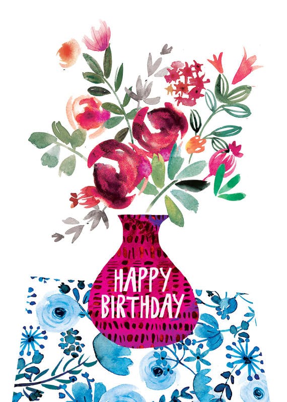 Violet and vase -  birthday card
