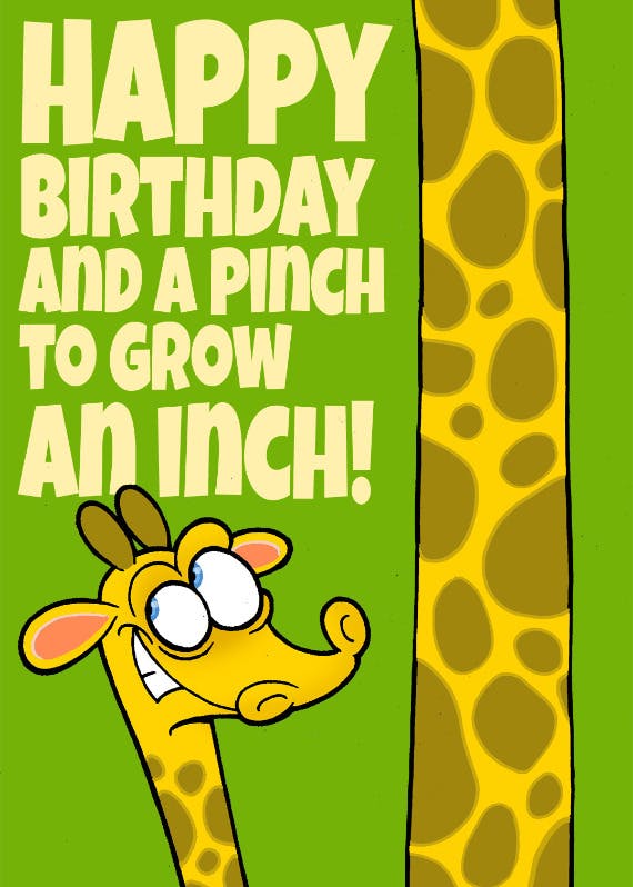 A pinch to grow an inch - happy birthday card