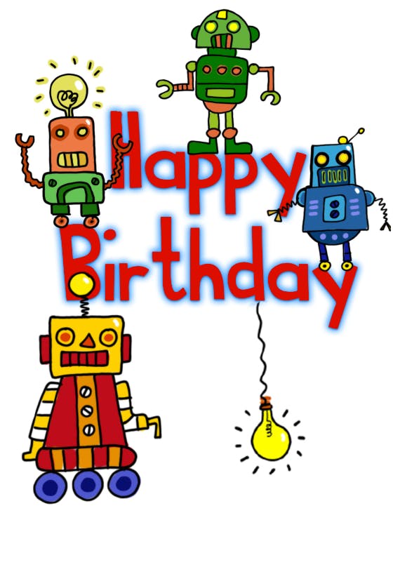 Happy birthday robots -  tarjeta de cumpleaños