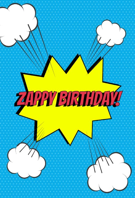 Mighty Message, a cool comics themed birthday card wishing a zappy birthday