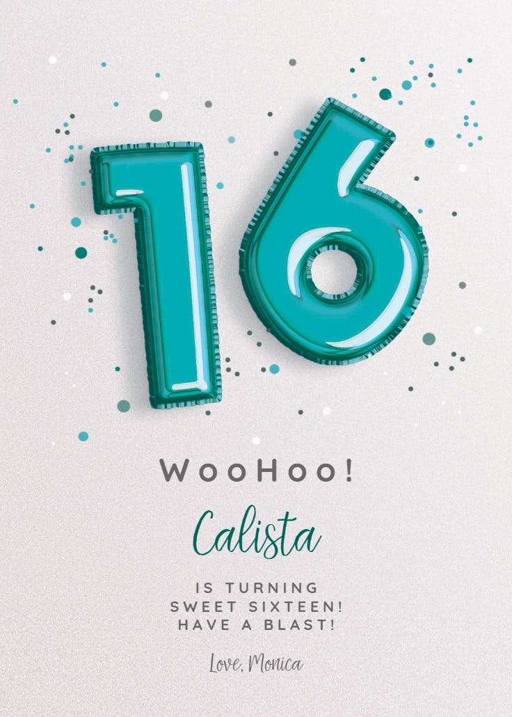 16 & up -  tarjeta de cumpleaños