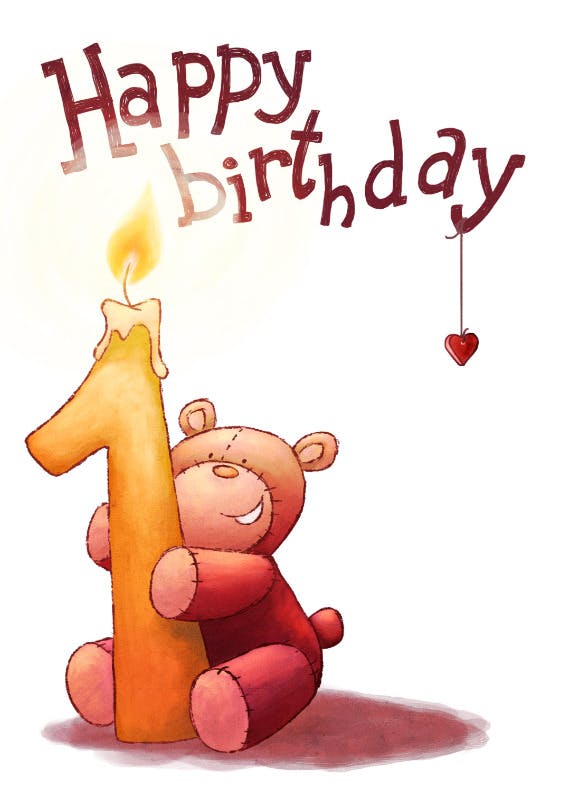 1st birthday teddy bear -  tarjeta de cumpleaños gratis