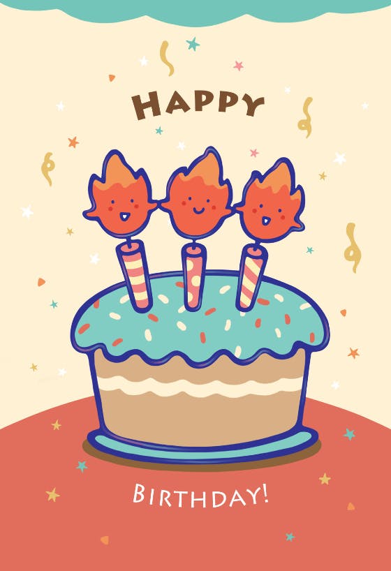3 year old candles -  free birthday card