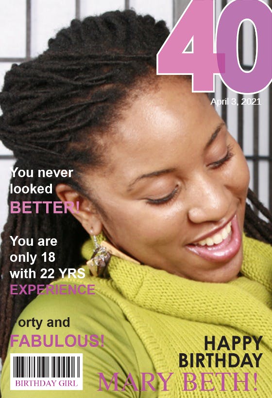 40th womens magazine cover -  free birthday card