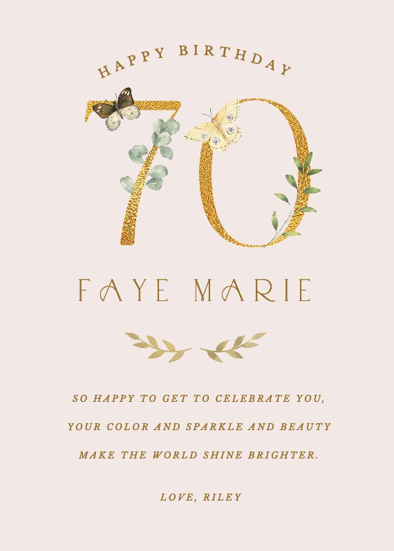 70 years of beauty -  free birthday card