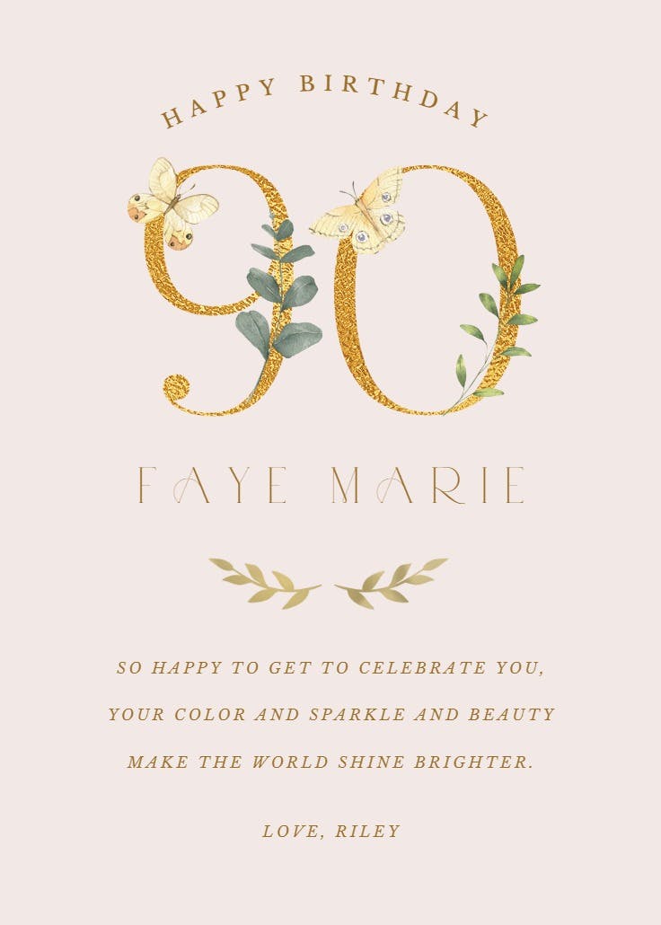 90 years of beauty - birthday card