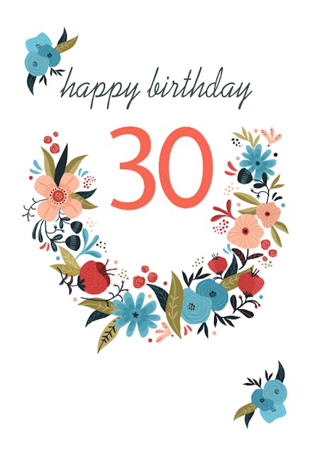 Floral 30 - Birthday Card