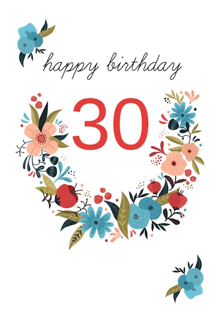 Floral 30 - Birthday Card