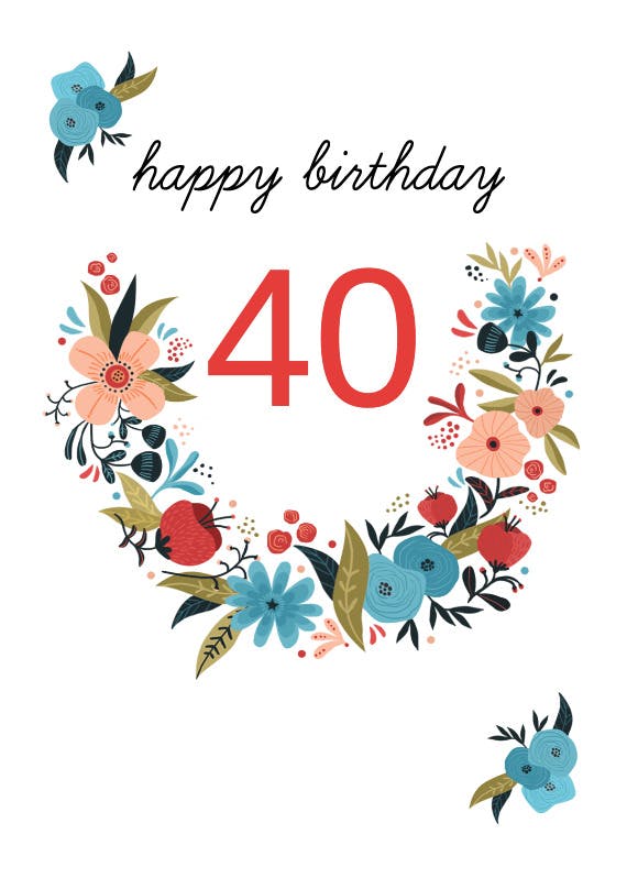 Floral 40 - tarjeta de cumpleaños