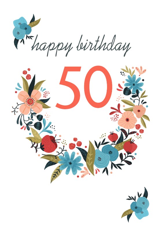 Floral 50 -  free birthday card