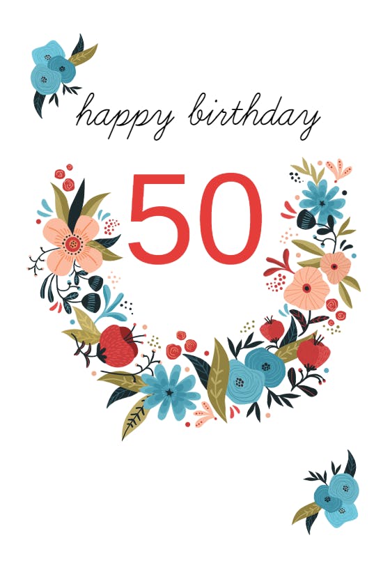 Floral 50 - birthday card