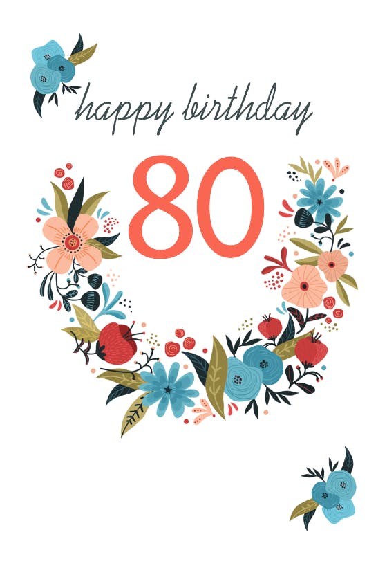 Floral 80 -  free birthday card