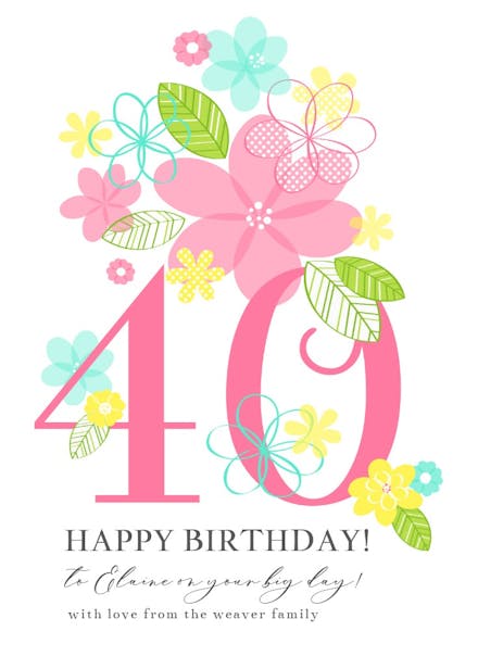 Floral ladies 40th - birthday card