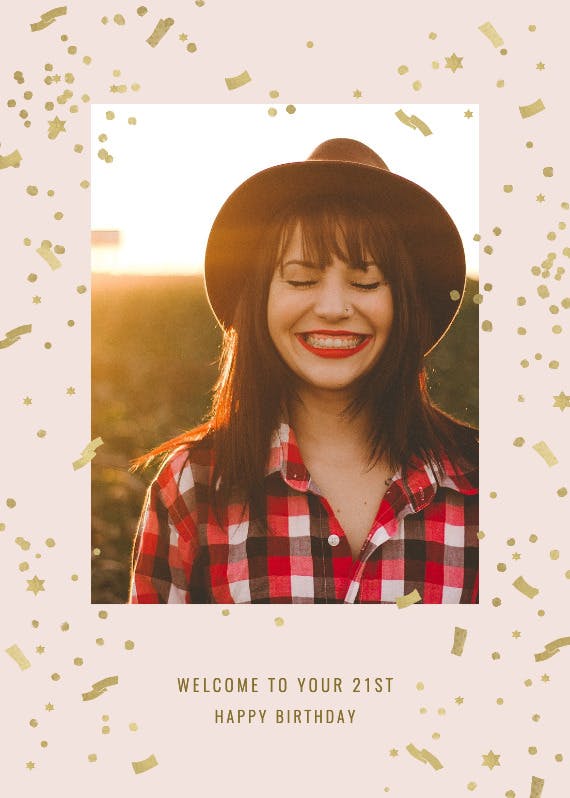 Golden confetti at 21 -  free birthday card