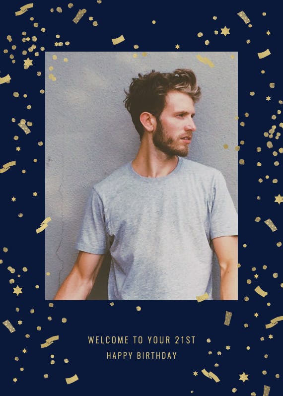 Golden confetti at 21 -  free birthday card