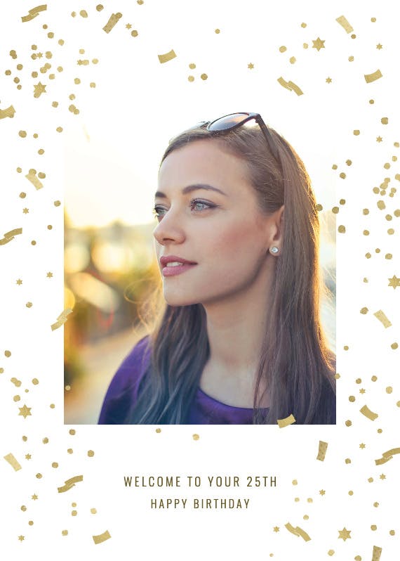Golden confetti at 25 -  free birthday card