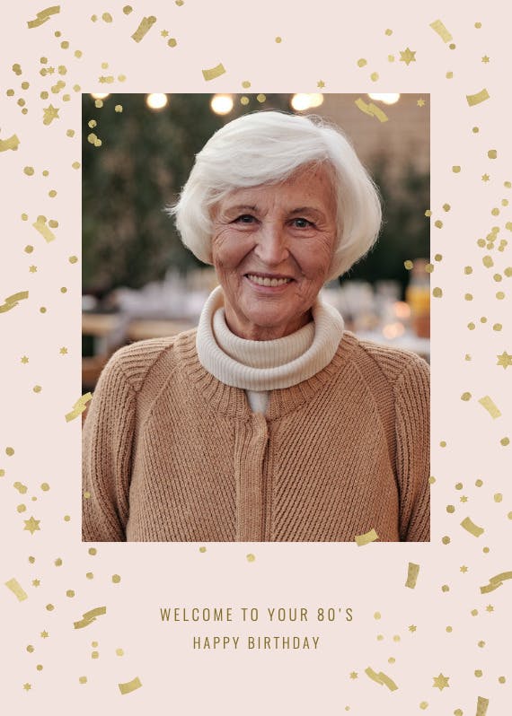 Golden confetti at 80 -  free birthday card