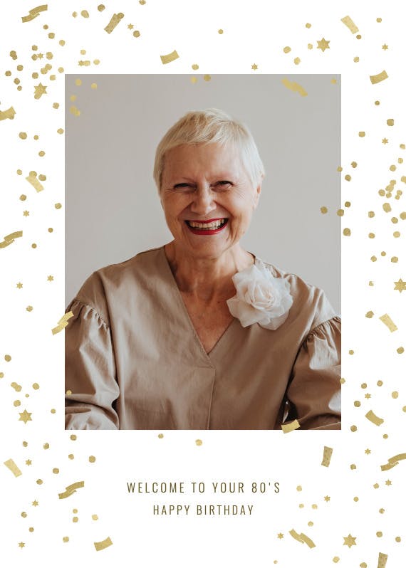 Golden confetti at 80 -  free birthday card