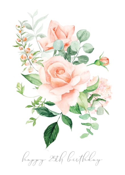 Peach and greenery florals - birthday card