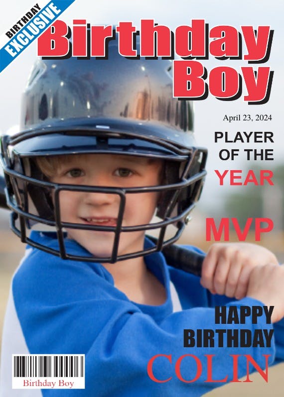 Player of the year magazine cover -  free birthday card