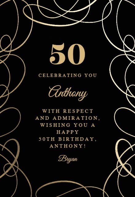 Swirls on Black - Birthday Card