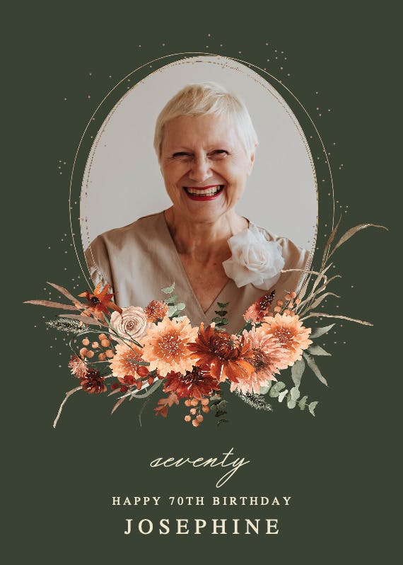 Terracotta flowers at 70 - birthday card