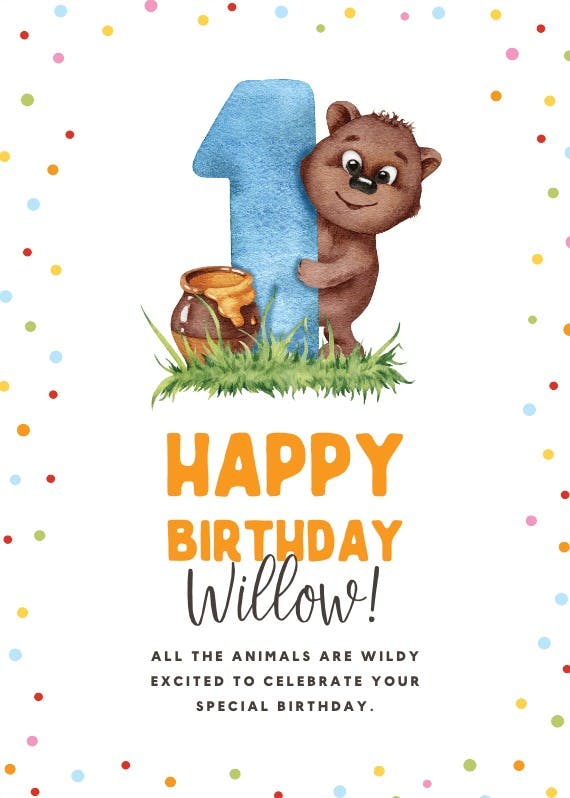 1st birthday bear -  free birthday card