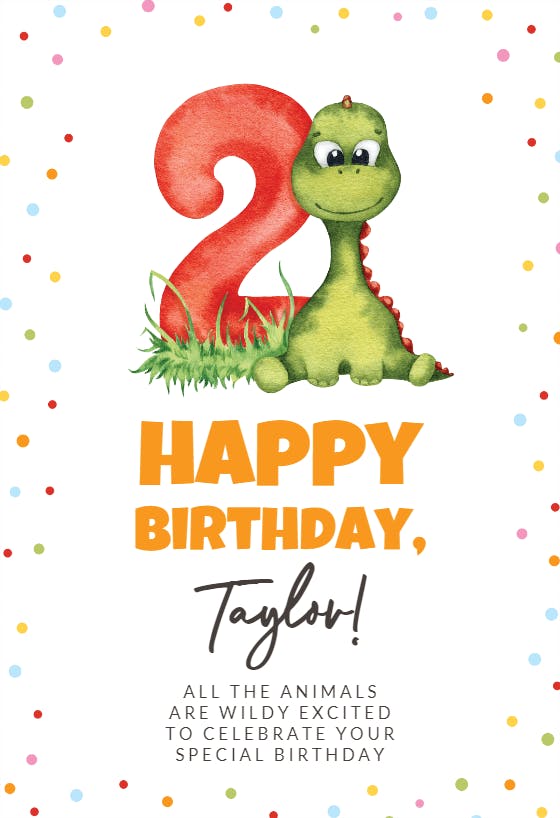 2nd birthday dinosaur - tarjeta de cumpleaños