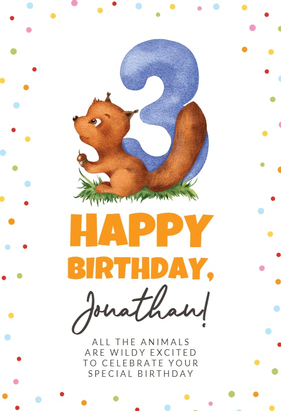 3rd birthday squirrel -  tarjeta de cumpleaños